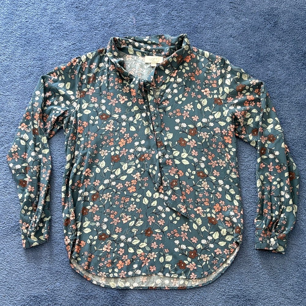 LOFT Blue and Pink Floral Long Sleeve Top